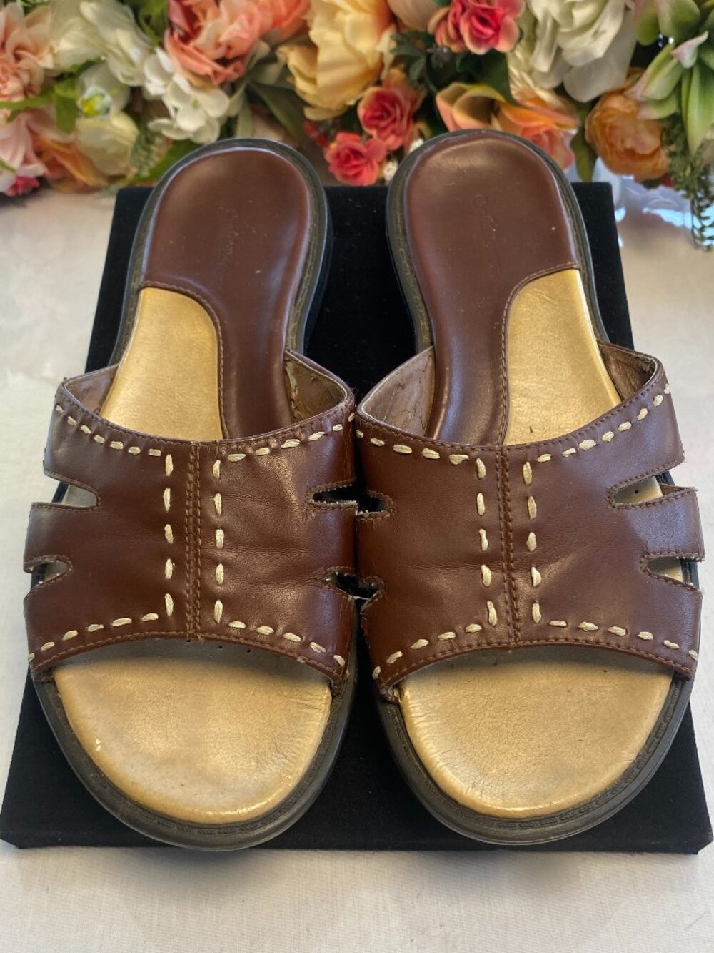 Comfort Brown Leather Slide Sandals Estimated 7.5 Wide